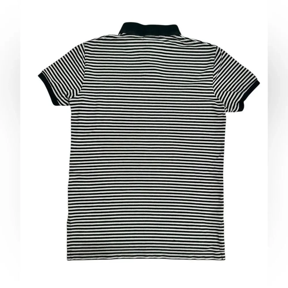 Polo by Ralph Lauren Custom Fit Navy Blue White Striped 100% Cotton Mens Medium